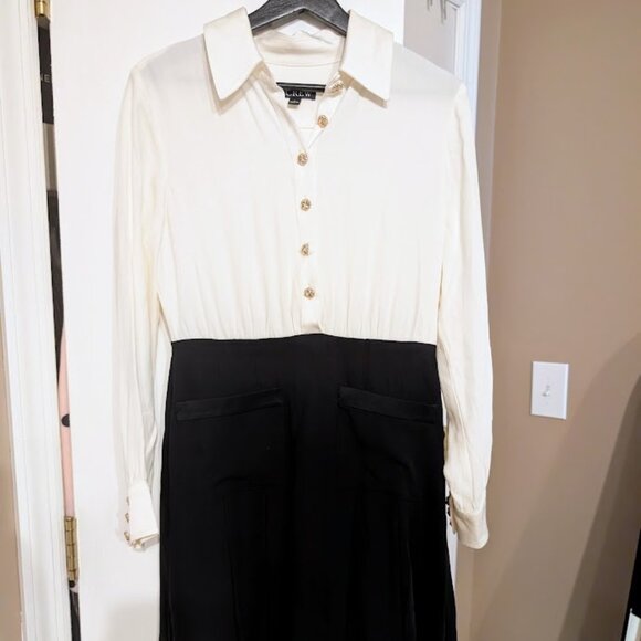 J. Crew Button-Front Crepe Shirt Dress Ivory Black 4 EUC - Picture 5 of 14